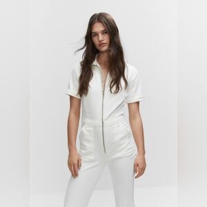 White Denim Zip Jumpsuit by Mango